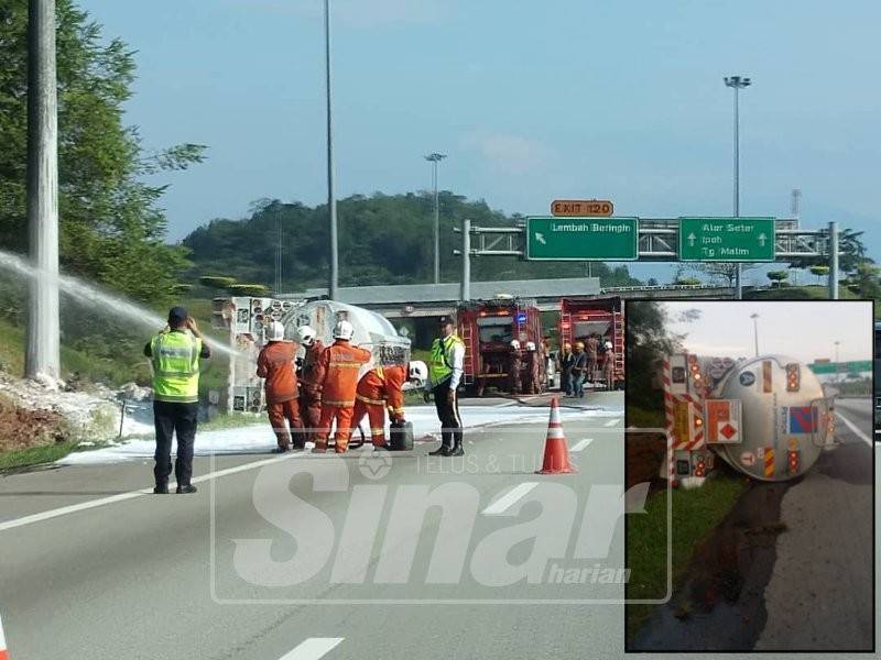 Lori tangki dipandu lelaki berusia 48 tahun itu terbalik dan menyebabkan tumpahan minyak.