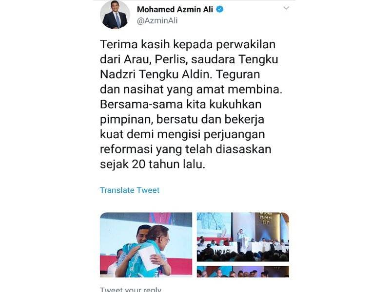 Paparan Twitter Azmin.