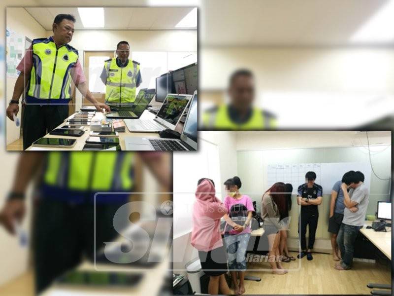 Mohamad (kiri) bersama Khaizam menunjukkan antara barang yang dirampas. ( Gambar Bawah Kanan ) Antara individu yang ditahan dalam Ops Dadu di sebuah premis di Ampang.
