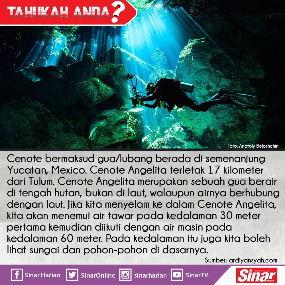 Tahukah anda Cenote Angelita memiliki air tawar dan air masin?