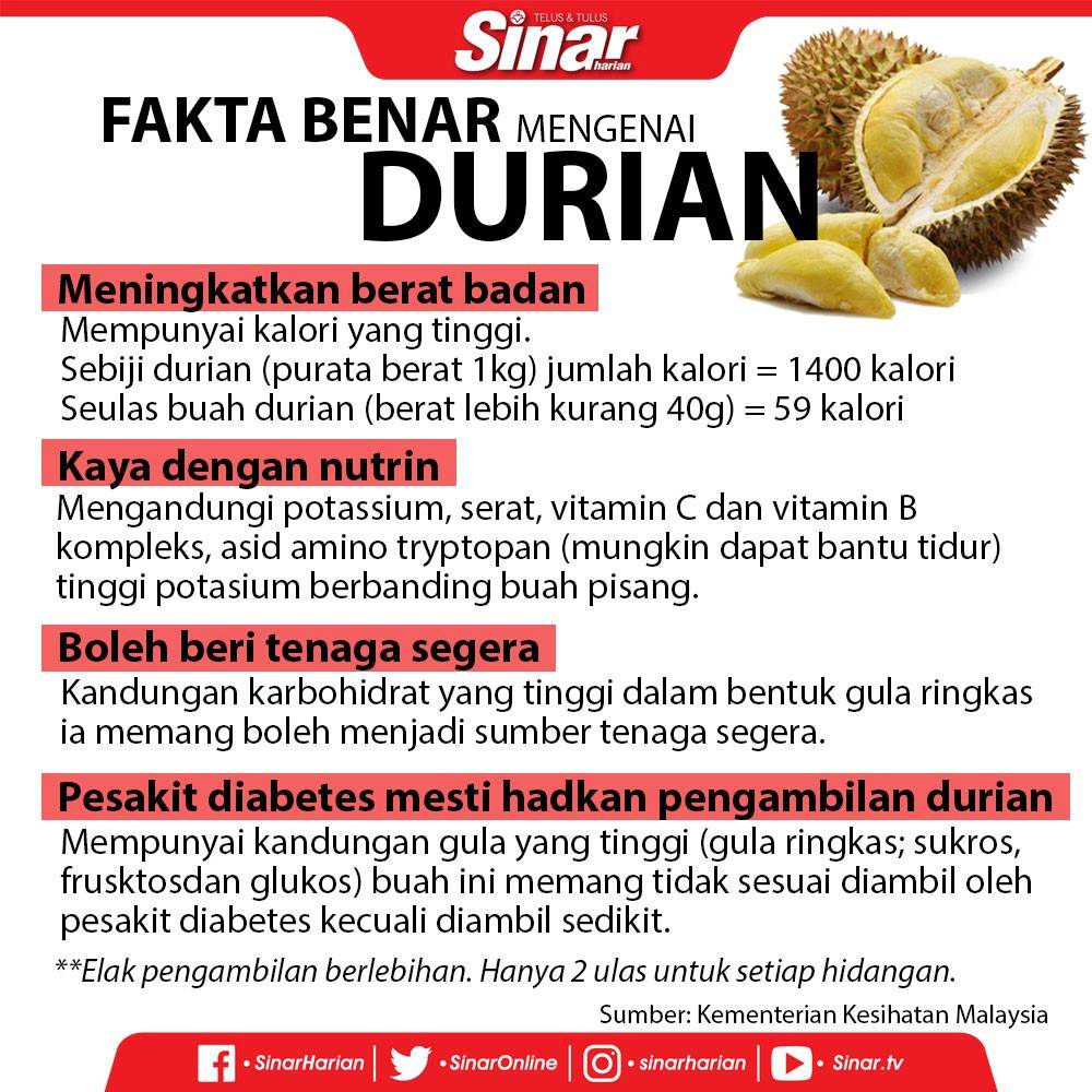 Durian boleh menambah berat badan jika dimakan berlebihan