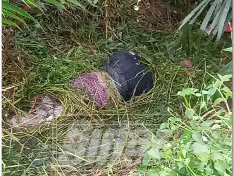 Keadaan mayat yang ditemui dalam sebuah parit di ladang kelapa sawit itu, petang semalam.
