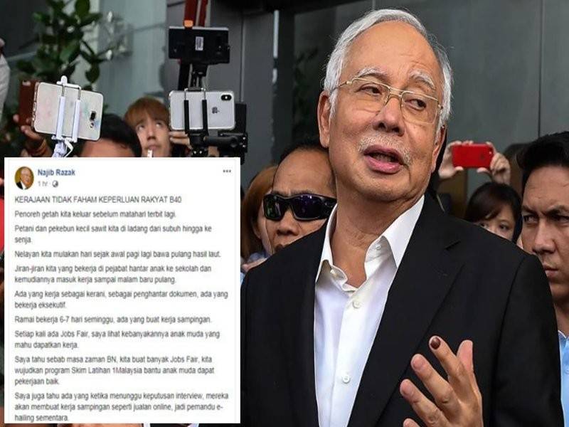 Paparan skrin kenyataan bekas Perdana Menteri, Datuk Seri Najib Tun Razak di laman sosial Facebooknya.