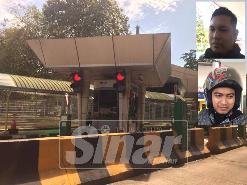 Keadaan pondok tol bagi motosikal yang telah diangkat palangnya. Gambar kecil atas, Wahyudihafizan dan bawah, Qamarul Haris.