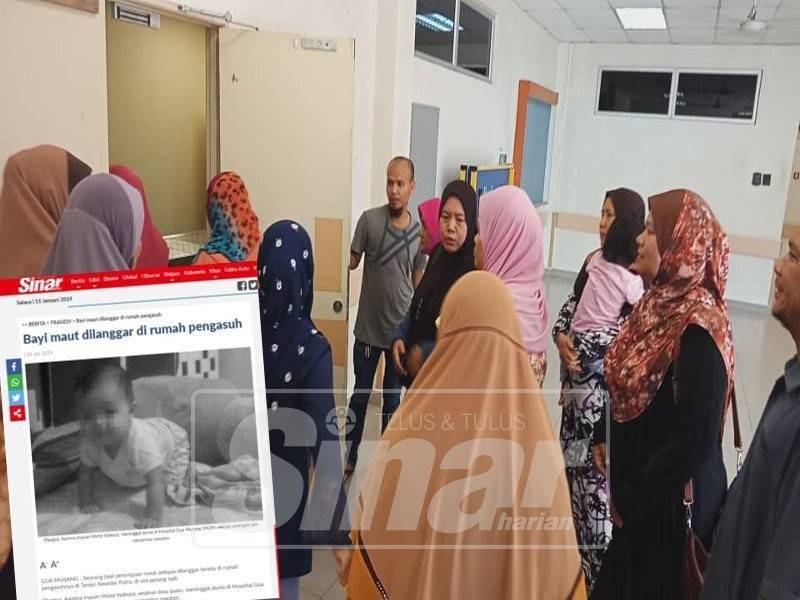 Hafezul bersama ahli keluarga setia menunggu di pekarangan Bilik Mayat HGM.