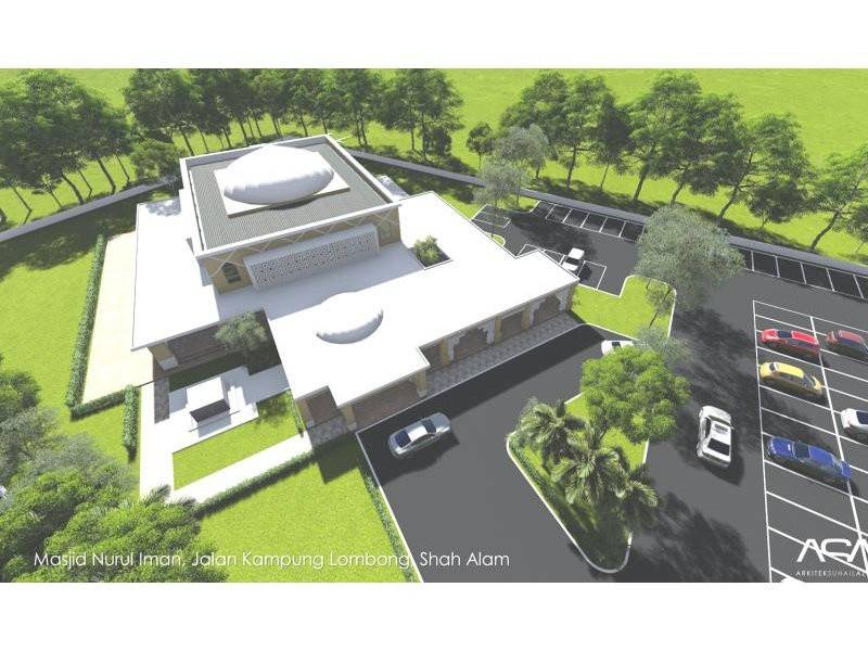 Pelan lakaran grafik reka bentuk Masjid Nurul Iman yang bakal dibina.

