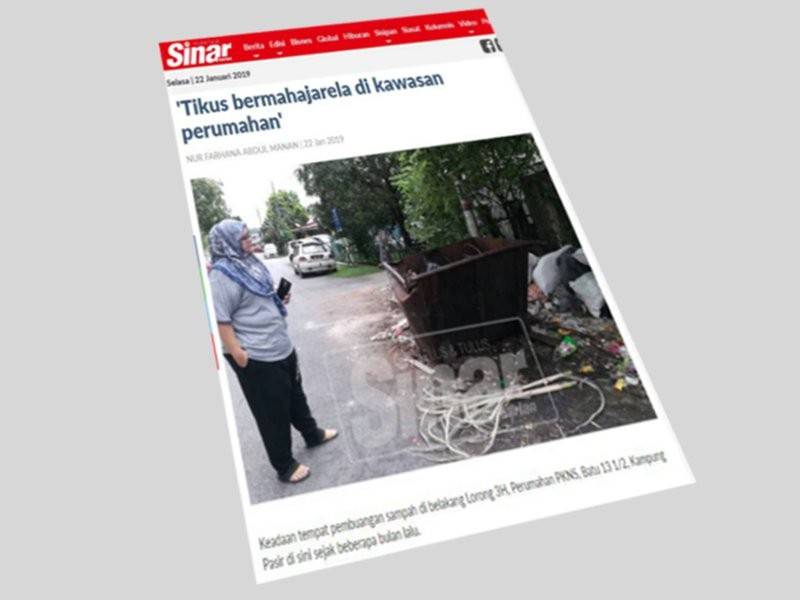 Laporan Sinar Harian mengenai aduan sampah yang menyebabkan kawasan perumahan di sini menjadi tempat pembiakan tikus.