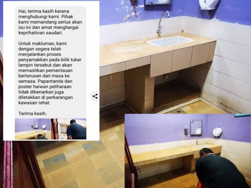 Plus telah menyamak ruang menukar lampin tersebut.