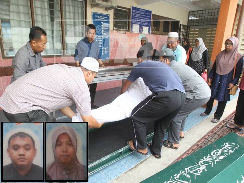 Ahli keluarga membantu mengangkat jenazah Sharifuden untuk dikebumikan di kampung halamannya di Kampung Ayer Hitam, Kedah. (Gambar kecil: Sharifuden, Nadya)