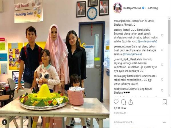 Mulan Jameela dan Shafeea Ahmad serta anak-anak yang lain.