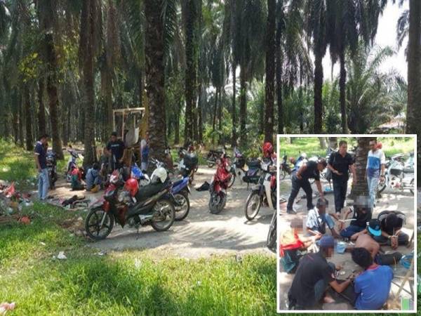 Penagih yang ditahan polis dalam Op Sarang sekitar daerah Hilir Perak dan Bagan Datuk. - Foto Ihsan Polis