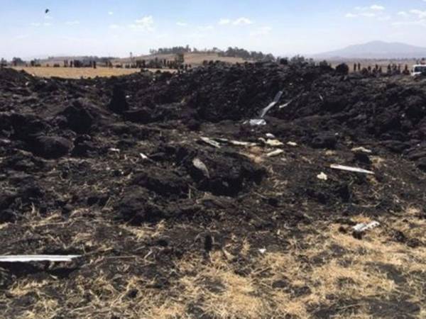 Lokasi nahas pesawat Ethiopian Airlines terhempas. 