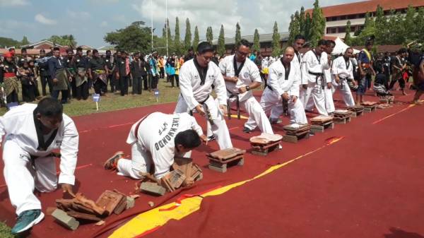 Demonstrasi memecahkan jubin yang dilakukan peserta sebagai acara penutup.