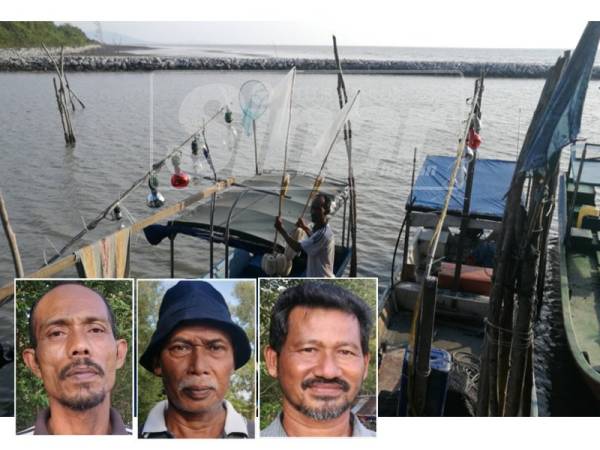 Lampu yang dipasang di bot bagi tujuan keselamatan. (Gambar kecil dari kiri: Izhar, Sulaiman, Abd Karim)