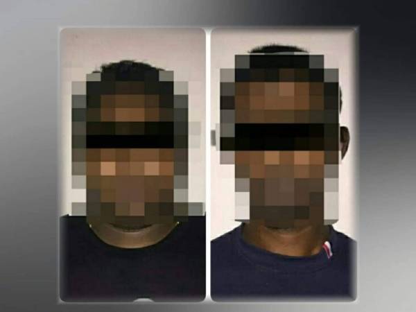 Wajah dua suspek yang ditahan ekoran menyamar sebagai anggota polis.