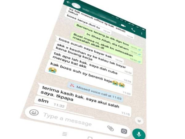 Kandungan mesej perbualan antara Nur dengan sindiket yang cuba menipunya.