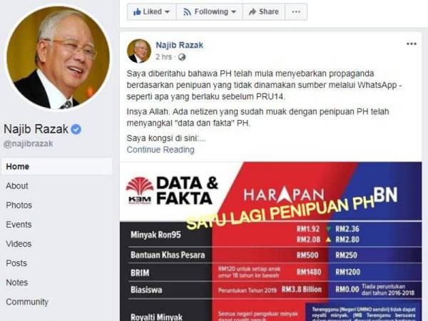 10 gerak kerja antara BN, PH tak benar: Najib