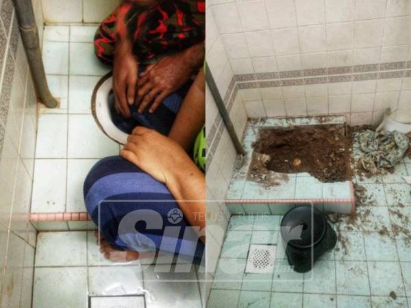 Kaki wanita yang tersepit di dalam mangkuk tandas. - Foto Ihsan Bomba