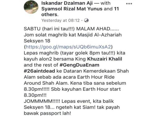 Status terakhir arwah pagi semalam.
