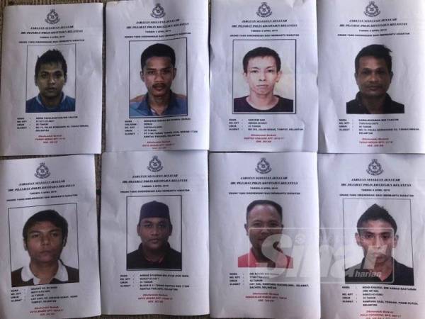 Lapan lelaki paling dikehendaki polis Kelantan.