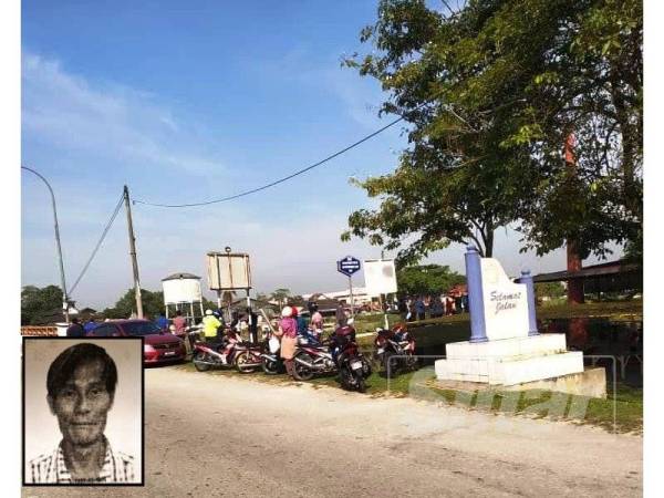 Orang ramai mengerumuni lokasi kejadian setelah seorang warga emas jatuh ke dalam Sungai Kerian, pagi tadi. (Gambar kecil: Chew Sin)