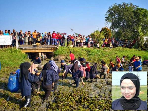 Suasana meriah penduduk sedang berpesta 'mengambat' ikan di Kampung Teluk Paku, disini. Gambar kecil,
Nur Fatin Mat Ghani, 21.