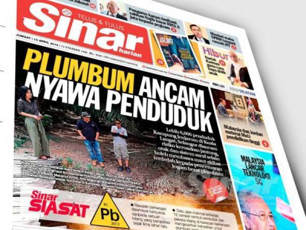 Laporan muka depan akhbar Sinar Harian, semalam.
