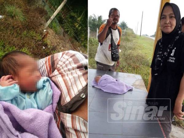 Bayi lelaki yang dianggarkan berusia dua minggu ini ditemui di atas wakaf rehat kira-kira jam 7.30 pagi tadi. (Orang ramai melihat bayi lelaki yang ditemui di sebuah wakaf rehat di simpang Felda Jerangau, Dungun.)