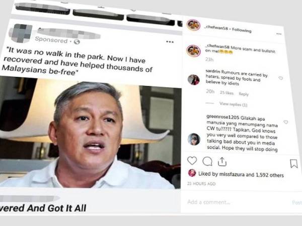 Paparan skrin entri Chef Wan di Instagram.