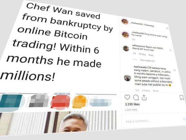 Paparan skrin entri Chef Wan di Instagram.