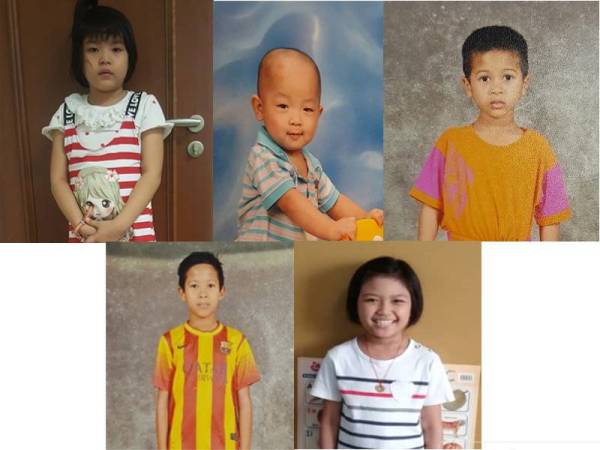 JKM Wilayah Persekutuan sedang mengesan waris lima kanak-kanak, (dari atas kiri) Sofea Lai, Adam Lai, Mohd Hafiz, Mohd Abbas dan Sabrina Loh 