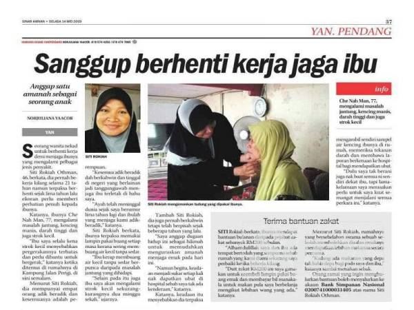 Keratan akhbar yang dilaporkan Sinar Harian kelmarin.