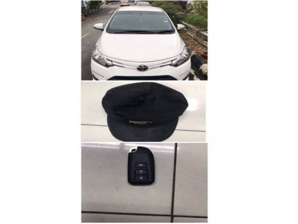 Toyota Vios warna putih berserta kunci dan satu topi berwarna hitam dirampas.