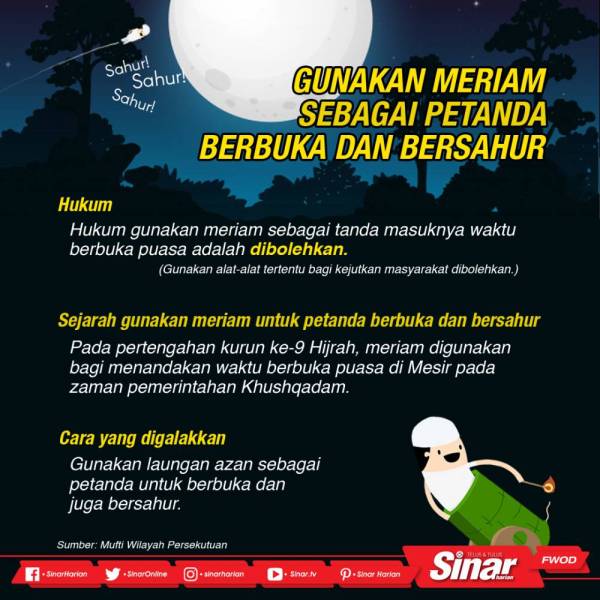 Gunakan meriam sebagai petanda berbuka dan bersahur