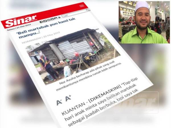 Keratan artikel kisah Nor Azuha yang disiarkan dalam portal Sinar Harian, semalam. Gambar kecil, Mohd Tarmizi.