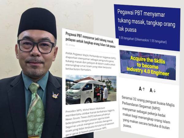 Mohd Masni. Gambar kanan: Petikan akhbar yang dikongsi beberapa portal di internet kini tular.