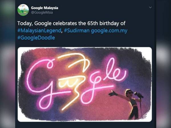Google abadikan doodle Allahyarham Datuk Sudirman Arshad sempena sambutan ulang tahun kelahiran ke - 65, hari ini.