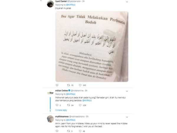 Antara paparan ciapan Twitter Aliff Aziz