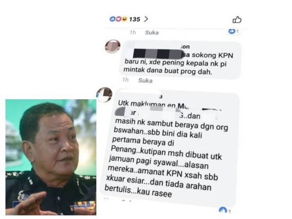 Mesej yang tular di media sosial berkaitan ada unit dalam PDRM yang melakukan kutipan dana untuk pembiayaan kos jamuan hari raya Syawal nanti. (Gambar kecil: Abdul Hamid Bador)