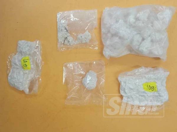 Dadah dan barangan yang dirampas polis untuk tindakan lanjut.