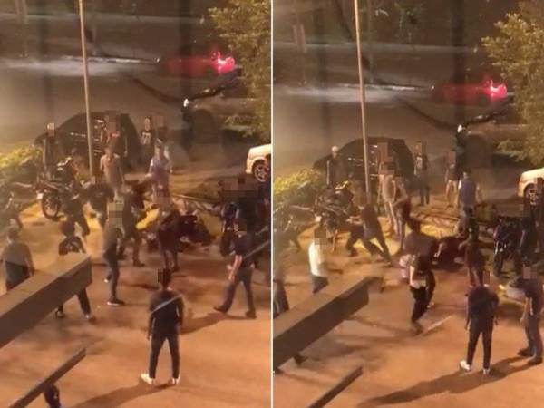 Screenshot Video yang berdurasi 27 saat itu yang memaparkan pergaduhan di kawasan restoran makanan segera yang tular di media sosial.