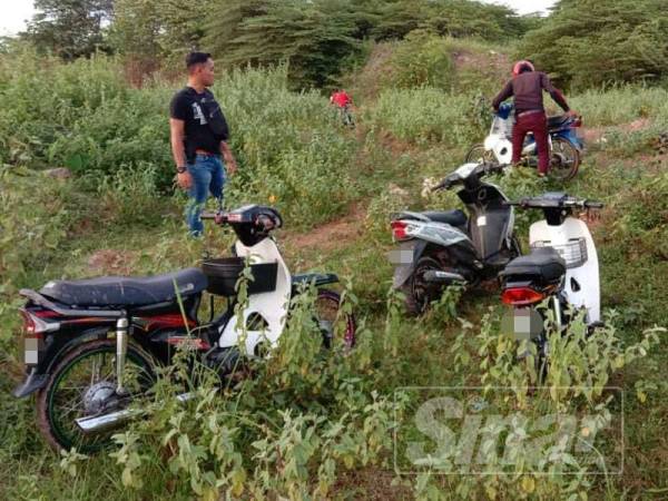 Kawasan semak yang menjadi lokasi mat rempit melarikan diri.