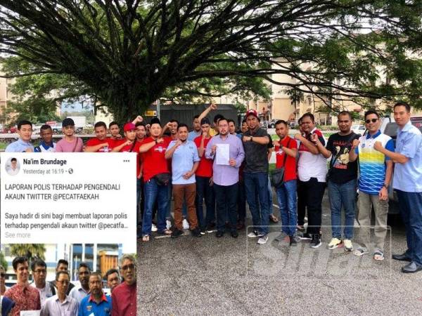 
Saifuddin (memegang kertas) bersama ahli AMK dan badan bukan kerajaan (NGO) selepas membuat laporan polis berhubung tuduhan Na'im. (Gambar kecil, Na'im memuat naik kenyataan berhubung laporan polis dibuat berkaitan perkara tersebut.)