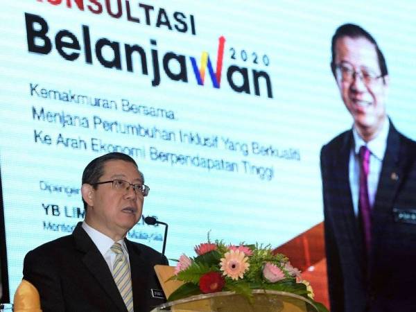 Menteri Kewangan Lim Guan Eng ketika berucap pada Majlis Konsultasi Belanjawan 2020 di kementeriannya hari ini. Foto: Bernama