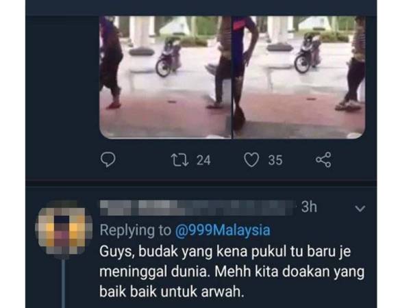 Berita kematian mangsa berkenaan yang mulai tular di laman Twitter, semalam.