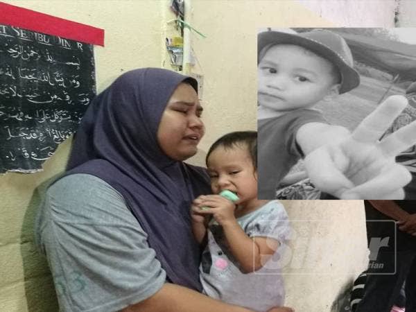 Nur Maizatul Akma tidak dapat menahan sebak ketika ditemui media.Gambar kecil:Muhammad Azfar Qayyum Md Said.