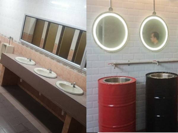 Keadaan tandas sebelum dan selepas proses penambahbaikan.