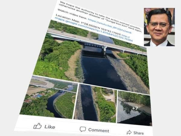 Gambar pencemaran Sungai Danga yang tular di media sosial.