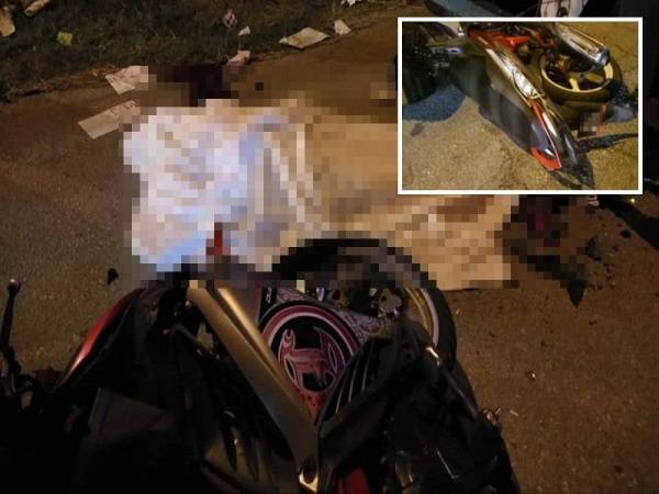 Mangsa maut di tempat kejadian selepas motosikal ditunggangnya melanggar belakang sebuah lori di sini. - Foto ihsan Angkatan Pertahanan Awam Malaysia Daerah Kuala Selangor