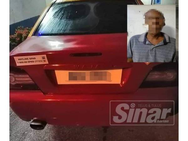 Sebuah teksi yang ditahan pihak PGA kerana disyaki cuba membawa dua PATI warga Indonesia di Tanjung Sepat, Kuala Langat, kelmarin. (Gambar kecil, Suspek yang ditahan PGA di Jalan Besar Tumbok Pantai Tanjung Sepat, Kuala Langat, kelmarin.)